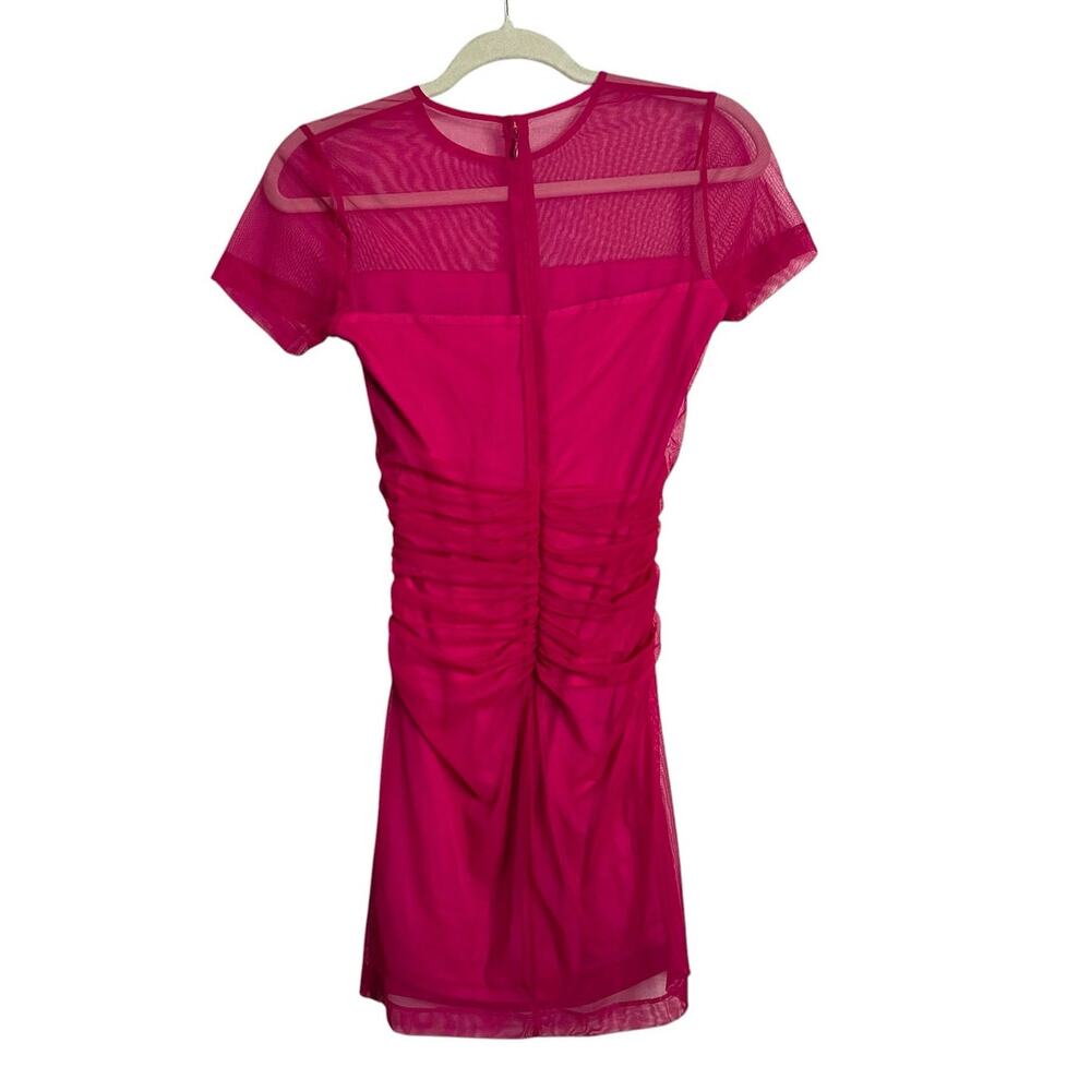AMANDA UPRICHARD Lyle Mini Dress Raspberry Pink Size Small Party Ruched Mesh - Picture 3 of 8